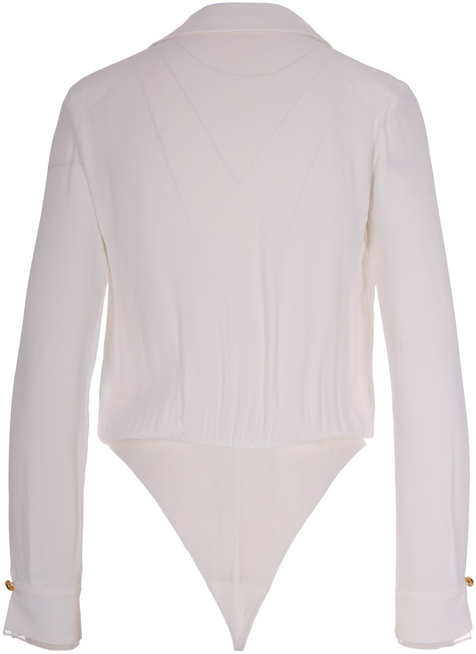 Elisabetta Franchi Regular Fit Georgette Bodysuit with Structured Shoulders Wit