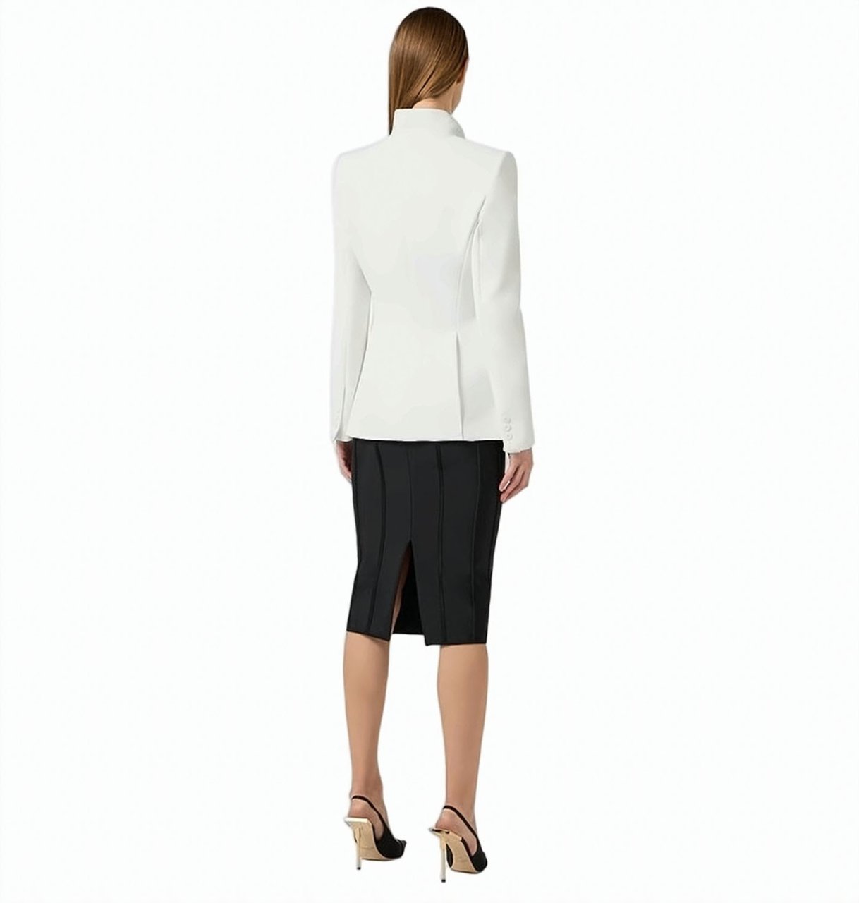 Elisabetta Franchi Lightweight Crepe Satin Lapel Blazer Wit