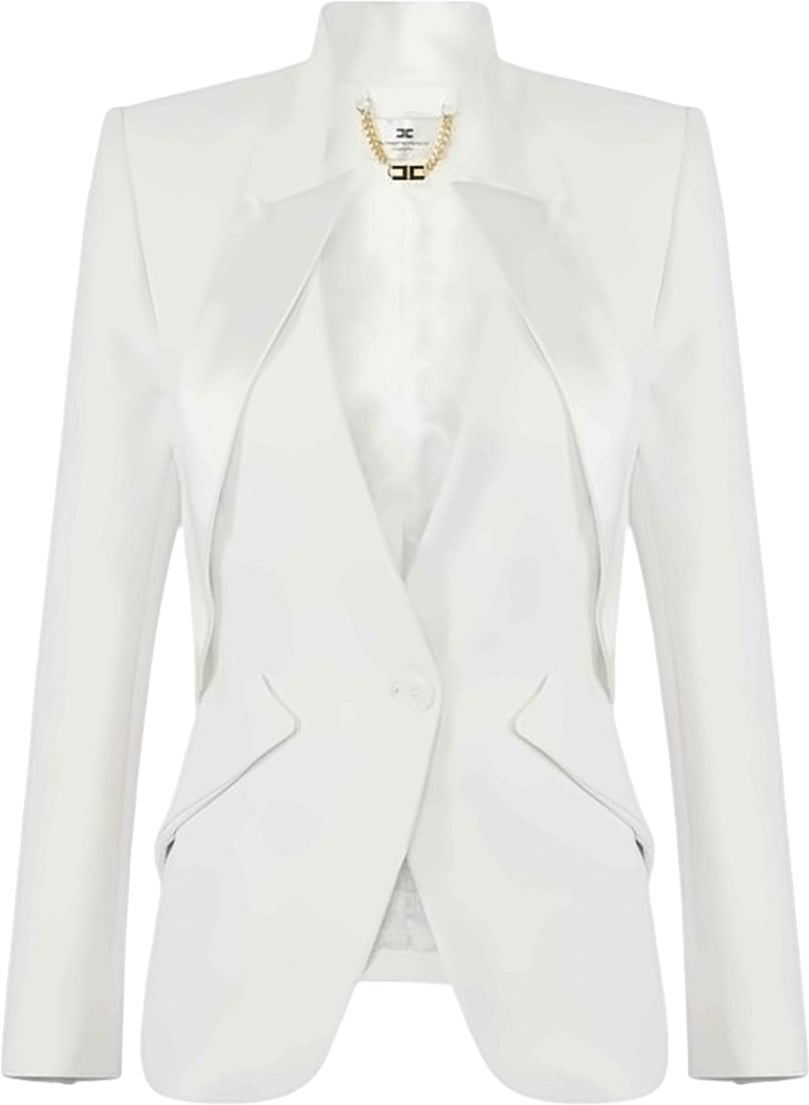 Elisabetta Franchi Lightweight Crepe Satin Lapel Blazer Wit
