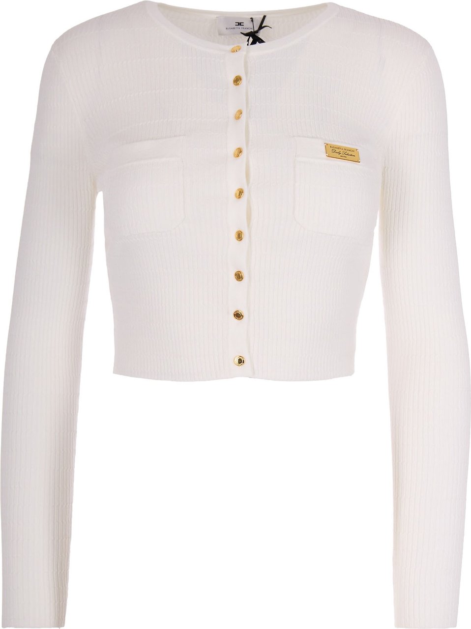 Elisabetta Franchi Fitted Ribbed Knit Top With Button Closure Wit