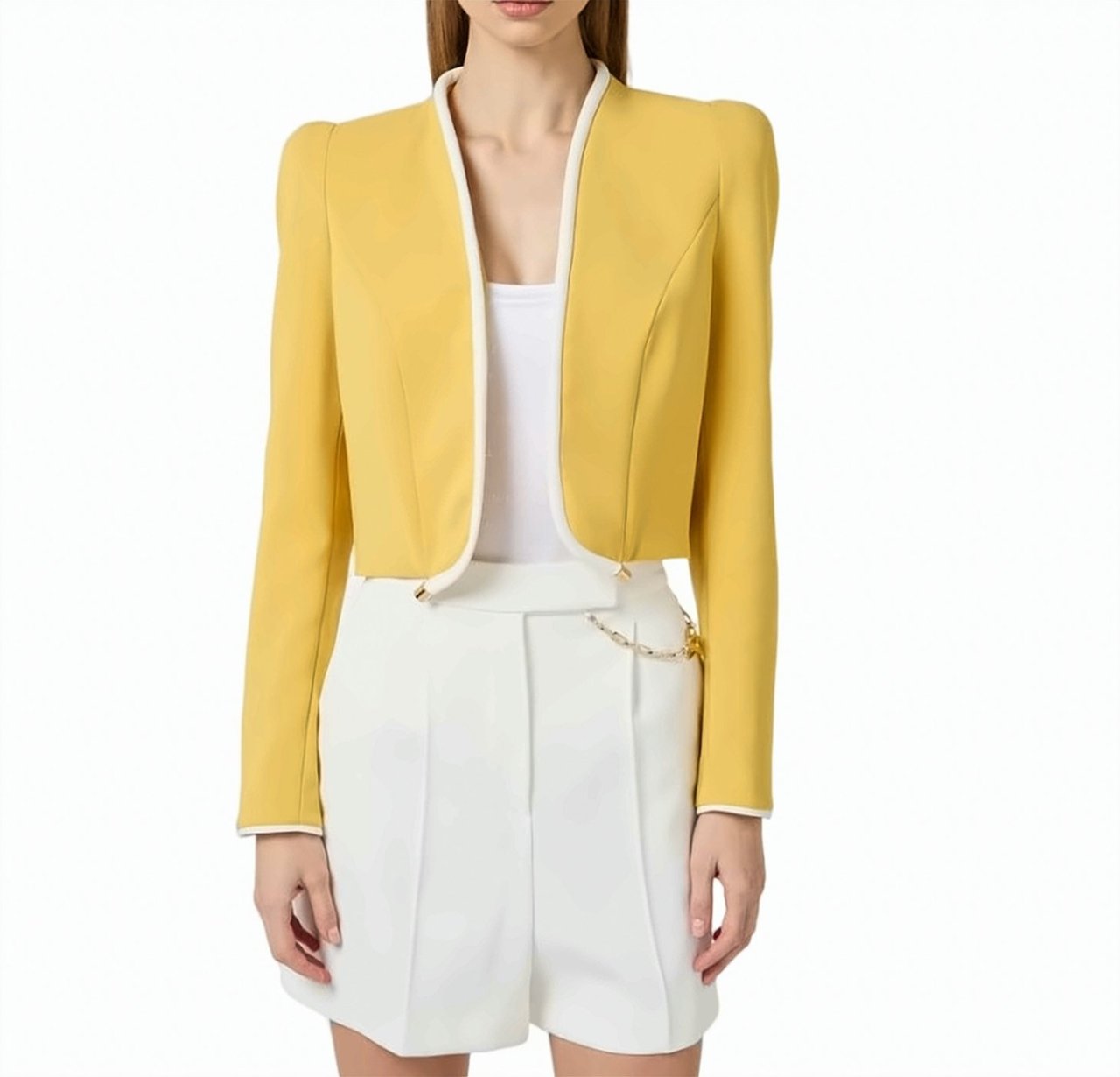 Elisabetta Franchi Lightweight Crepe Piped Jacket Goud
