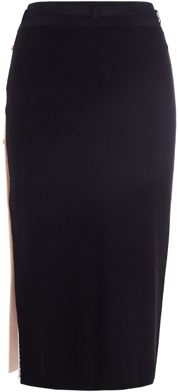 Elisabetta Franchi Midi Skirt with Viscose Bands and Jacquard Detailing Zwart