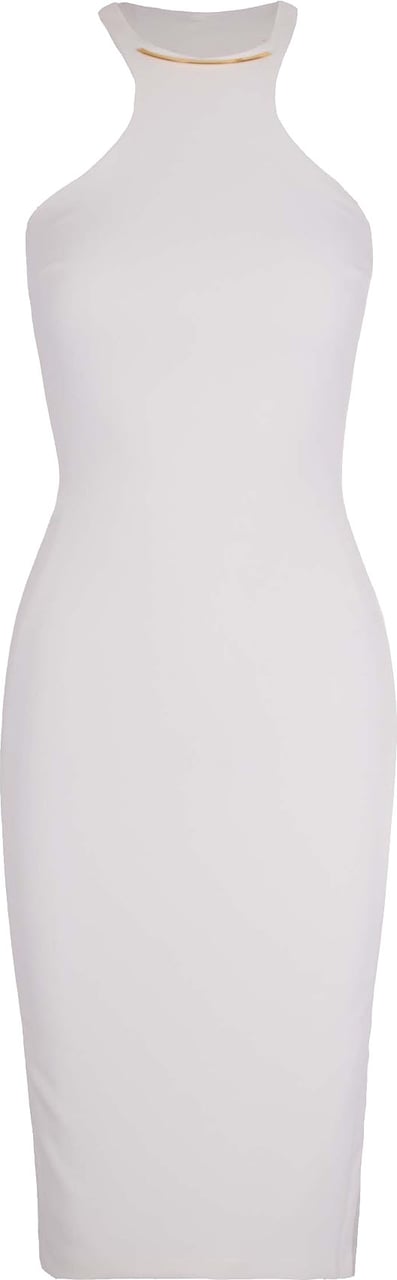 Elisabetta Franchi Ivory Dress With Gold Detail Wit