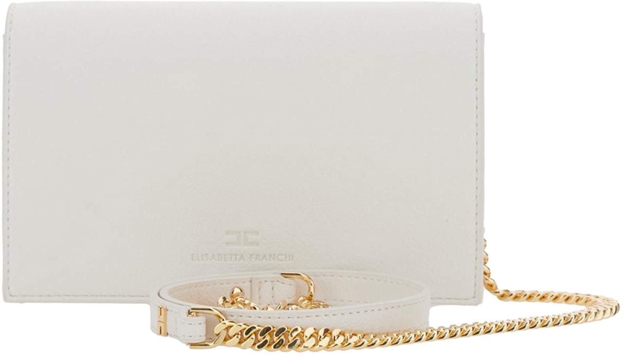 Elisabetta Franchi Compact White Shoulder Bag with Gold-tone Logo Plaque Wit