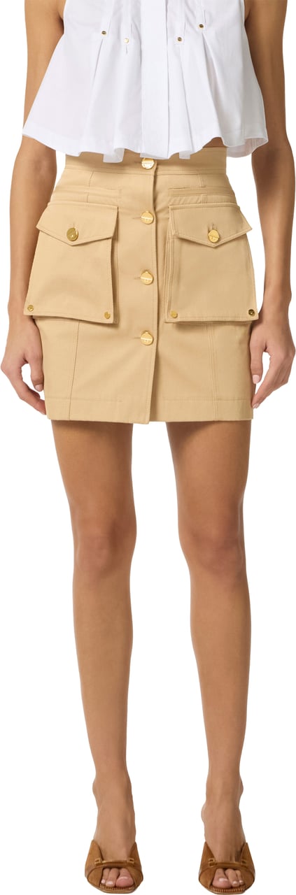 Elisabetta Franchi Beige Mini Skirt Gold Button Pockets Neutraal