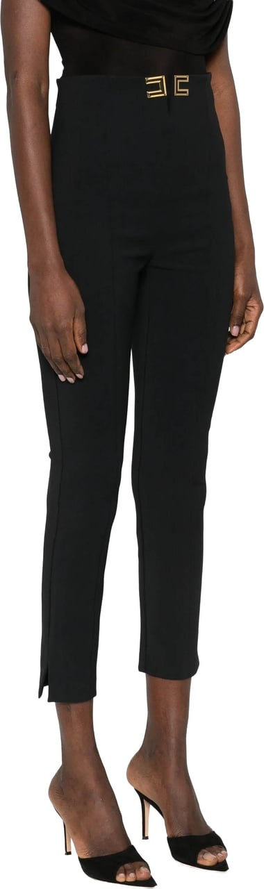 Elisabetta Franchi High-Waisted Cropped Black Double Buckle Pants Zwart