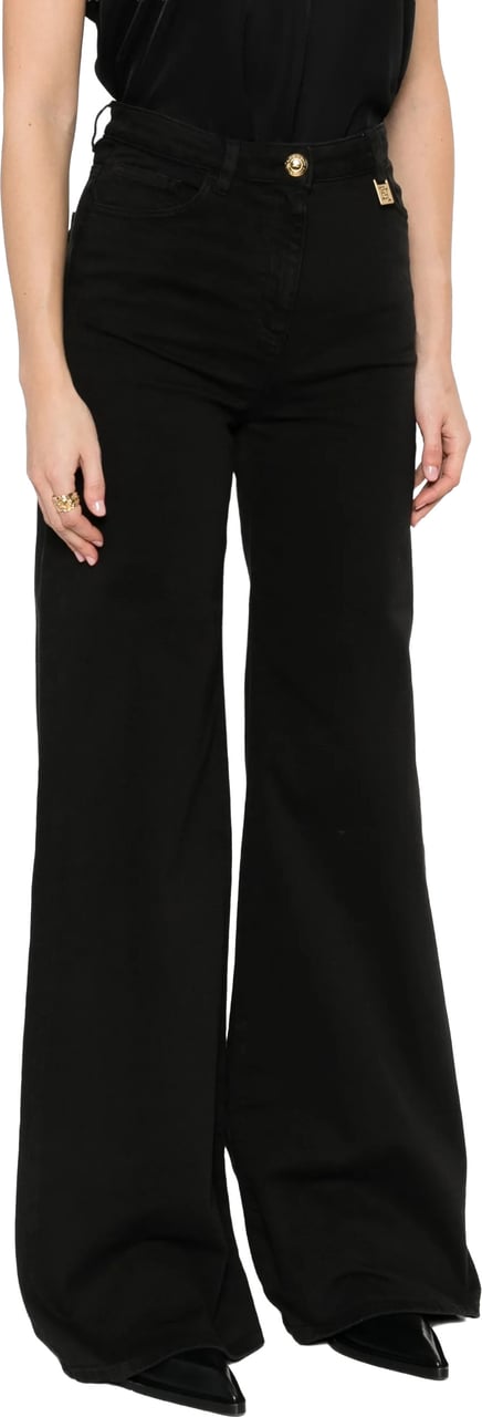 Elisabetta Franchi High-Waist Wide-Leg Black Denim Jeans Zwart