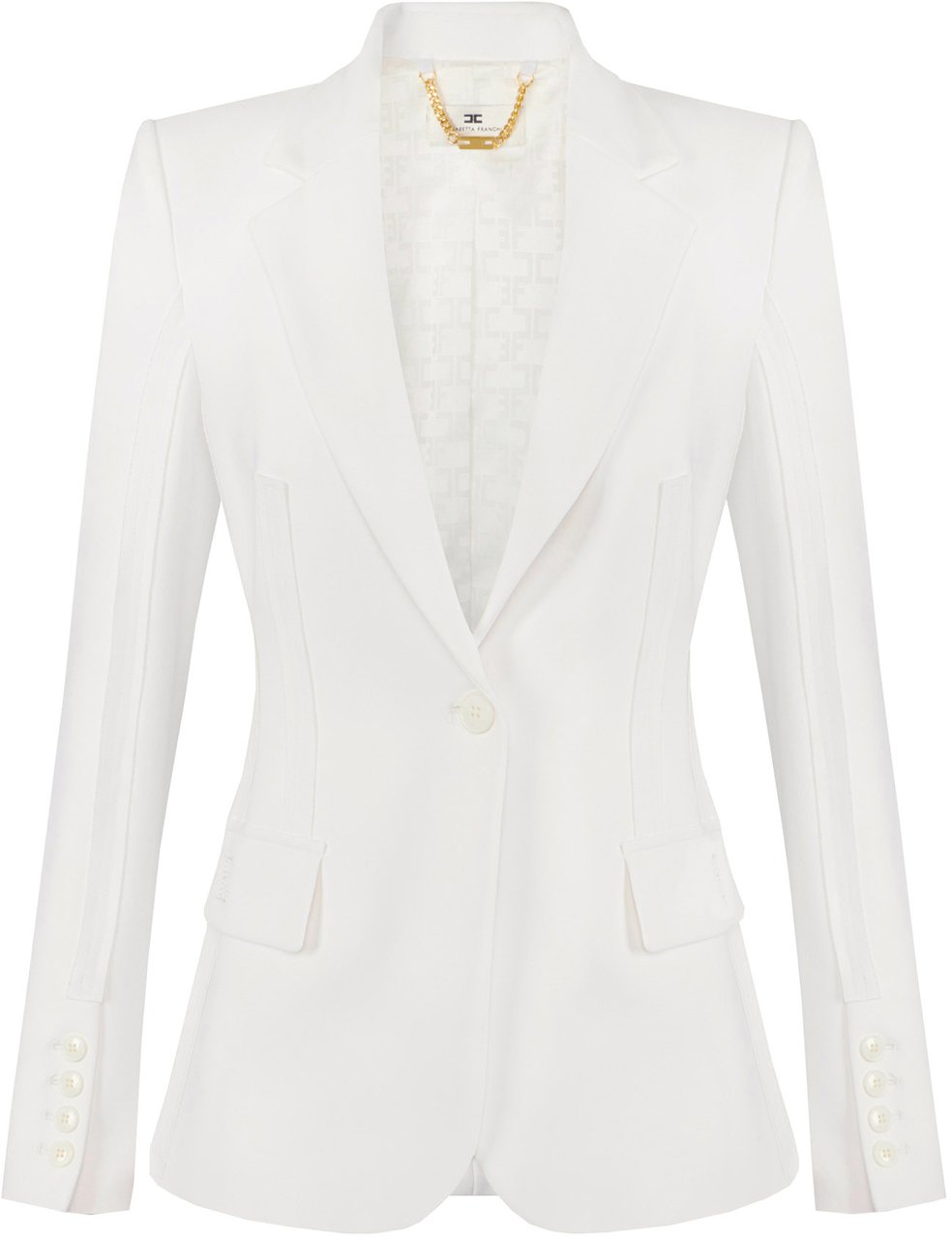 Elisabetta Franchi Tailored White Notch Lapel Fitted Blazer Wit