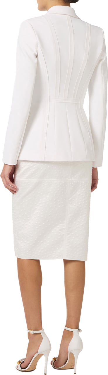 Elisabetta Franchi Tailored White Notch Lapel Fitted Blazer Wit