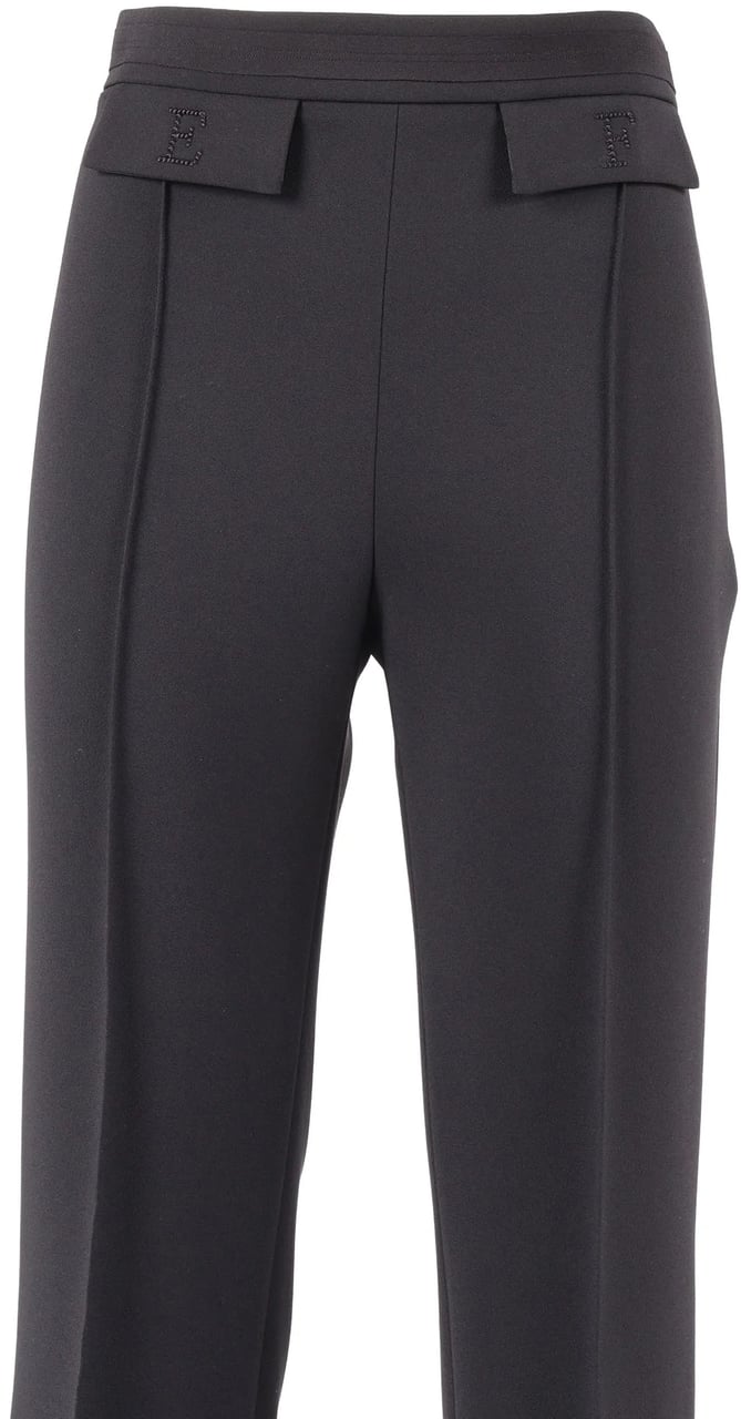 Elisabetta Franchi High-Waist Black Structured Wide-Leg Pants Zwart