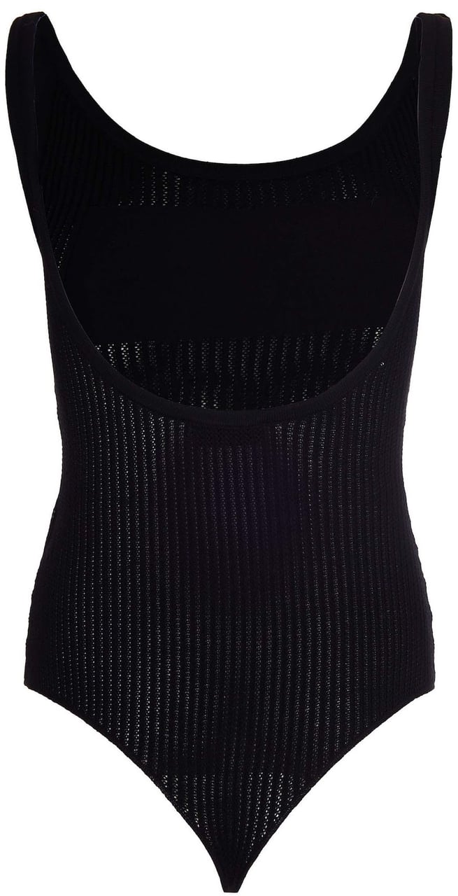 Elisabetta Franchi Ribbed Knit Bodysuit with Contrasting Logo Print Zwart