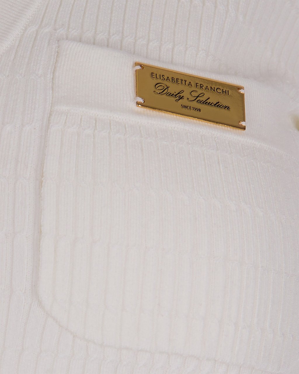 Elisabetta Franchi Ivory Ribbed Sweater With Pocket Wit