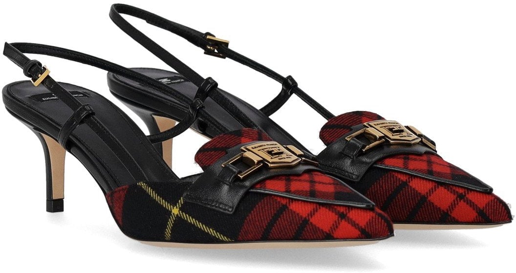 Elisabetta Franchi ELISABETTA FRANCHI AND RED TARTAN SLINGBACK PUMP Zwart