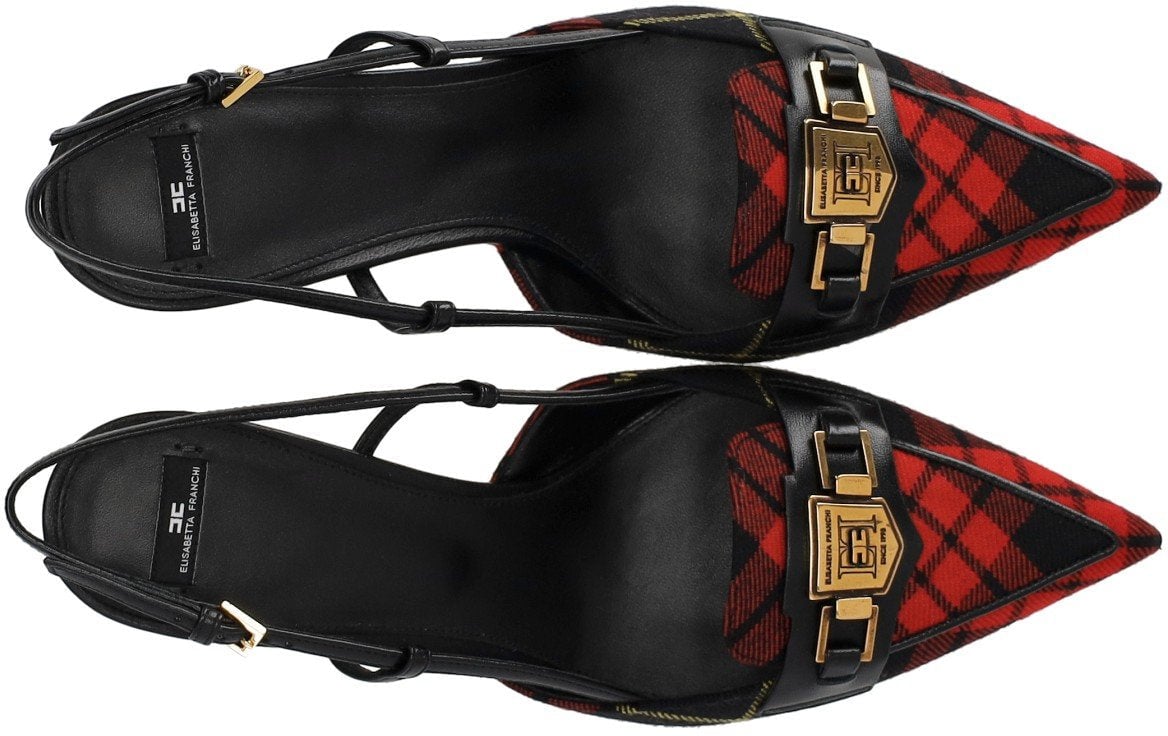 Elisabetta Franchi ELISABETTA FRANCHI AND RED TARTAN SLINGBACK PUMP Zwart