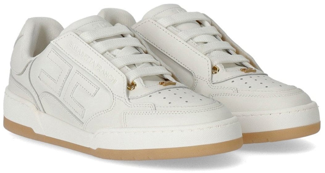 Elisabetta Franchi ELISABETTA FRANCHI IVORY LEATHER SNEAKER Wit