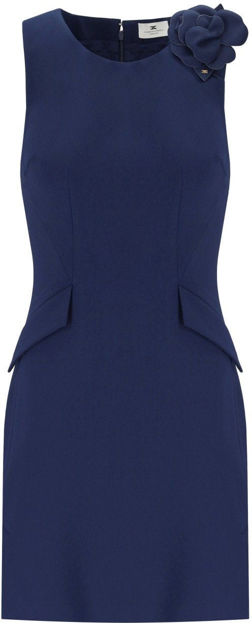 Elisabetta Franchi ELISABETTA FRANCHI OLTREMARE SHEATH DRESS WITH BROOCH Blauw