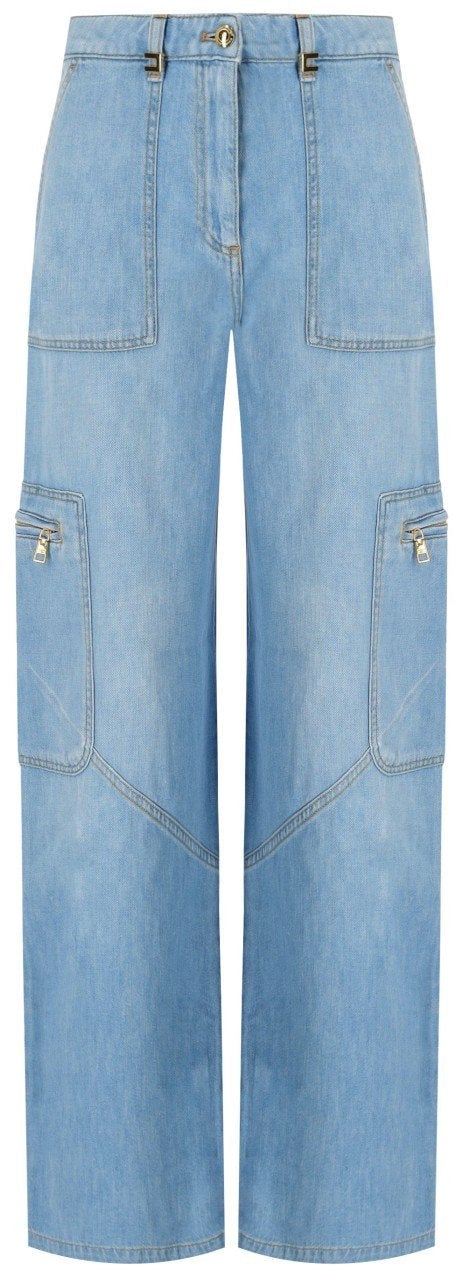 Elisabetta Franchi ELISABETTA FRANCHI LIGHT BLUE CARGO JEANS Lichtblauw