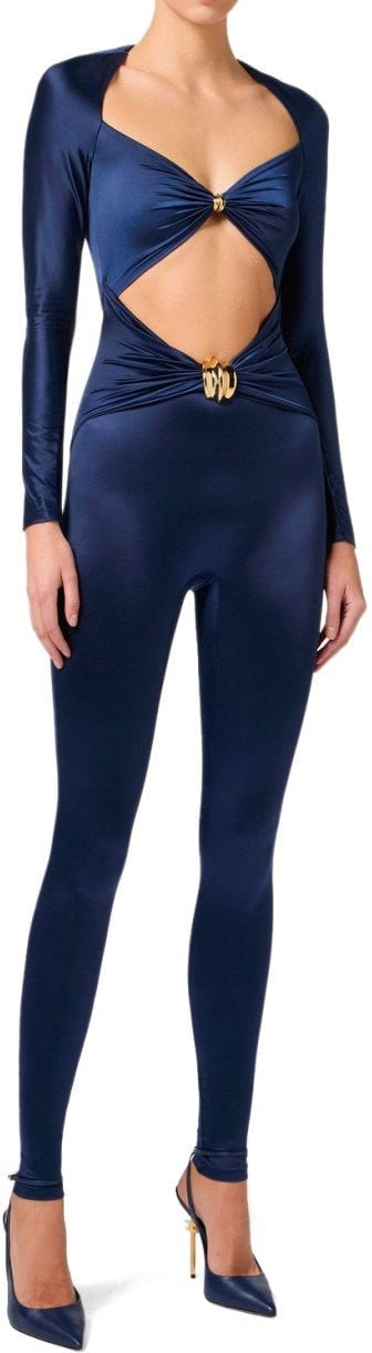 Elisabetta Franchi ELISABETTA FRANCHI OLTREMARE JUMPSUIT WITH MAXI BOW Blauw