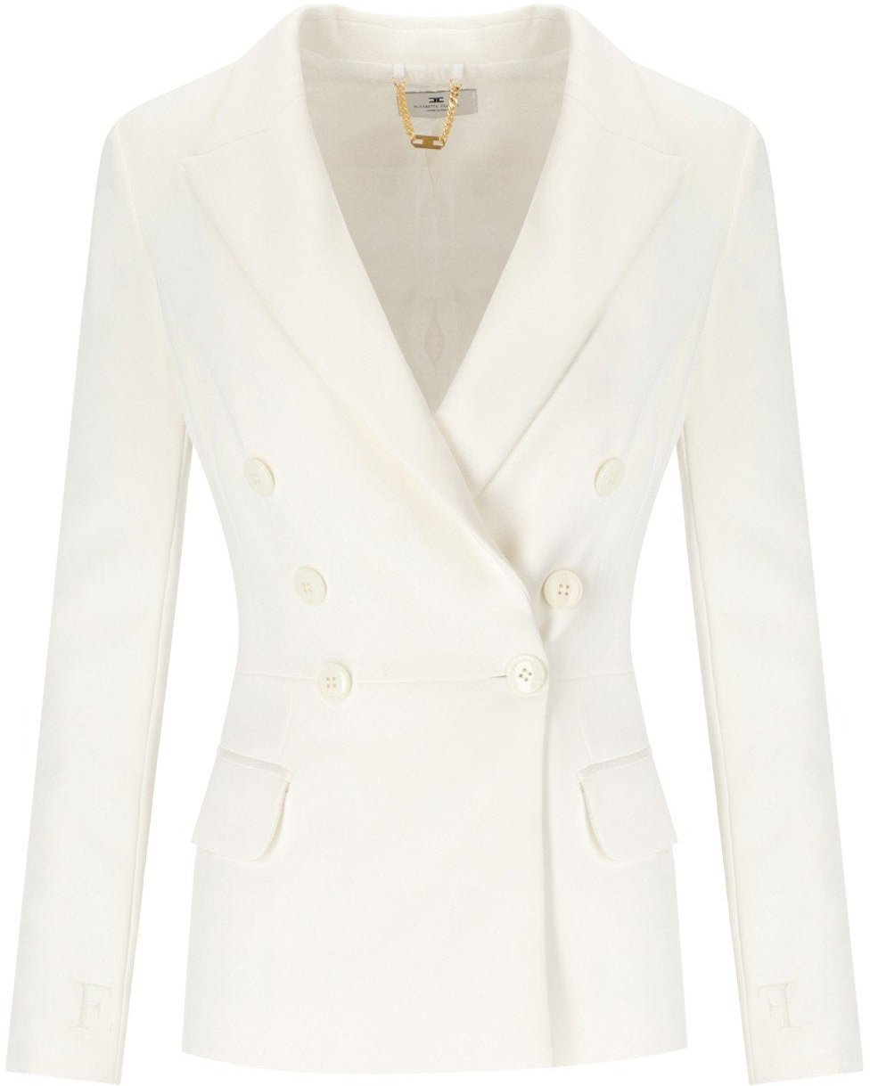 Elisabetta Franchi ELISABETTA FRANCHI IVORY CREPE DOUBLE-BREASTED JACKET Wit