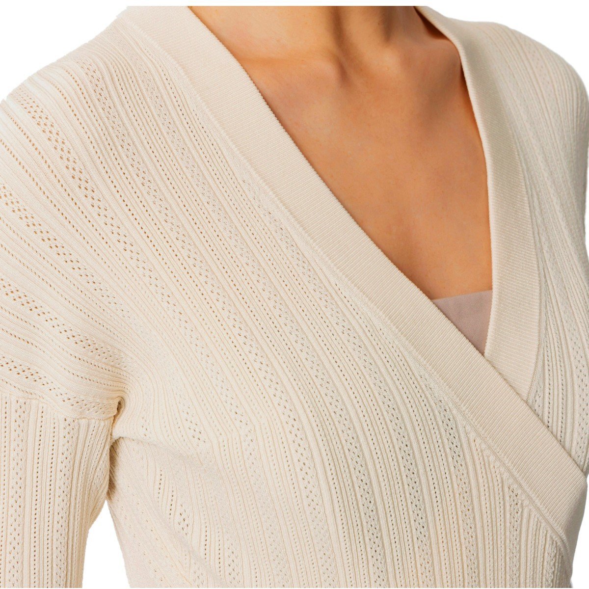 Elisabetta Franchi ELISABETTA FRANCHI BUTTER KNITTED TOP WITH V-NECK Beige