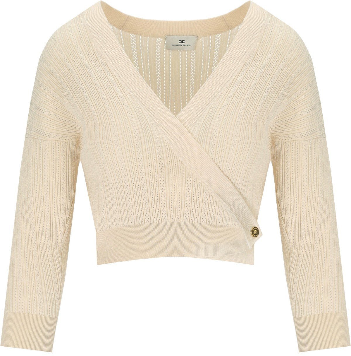 Elisabetta Franchi ELISABETTA FRANCHI BUTTER KNITTED TOP WITH V-NECK Beige