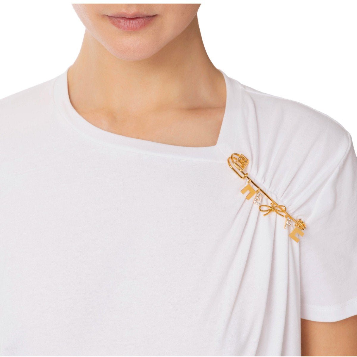 Elisabetta Franchi ELISABETTA FRANCHI T-SHIRT WITH BROOCH Wit