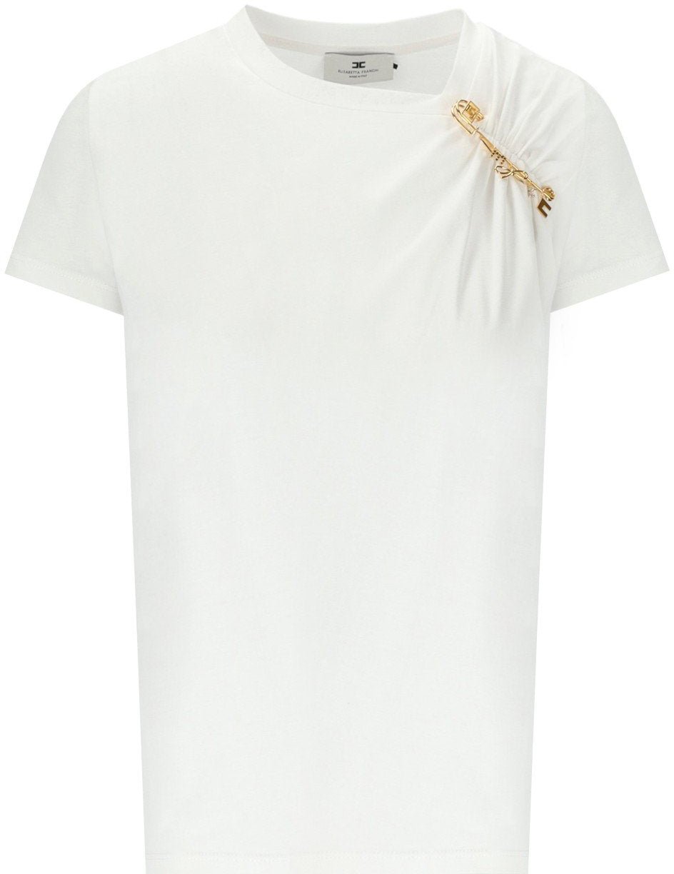 Elisabetta Franchi ELISABETTA FRANCHI T-SHIRT WITH BROOCH Wit