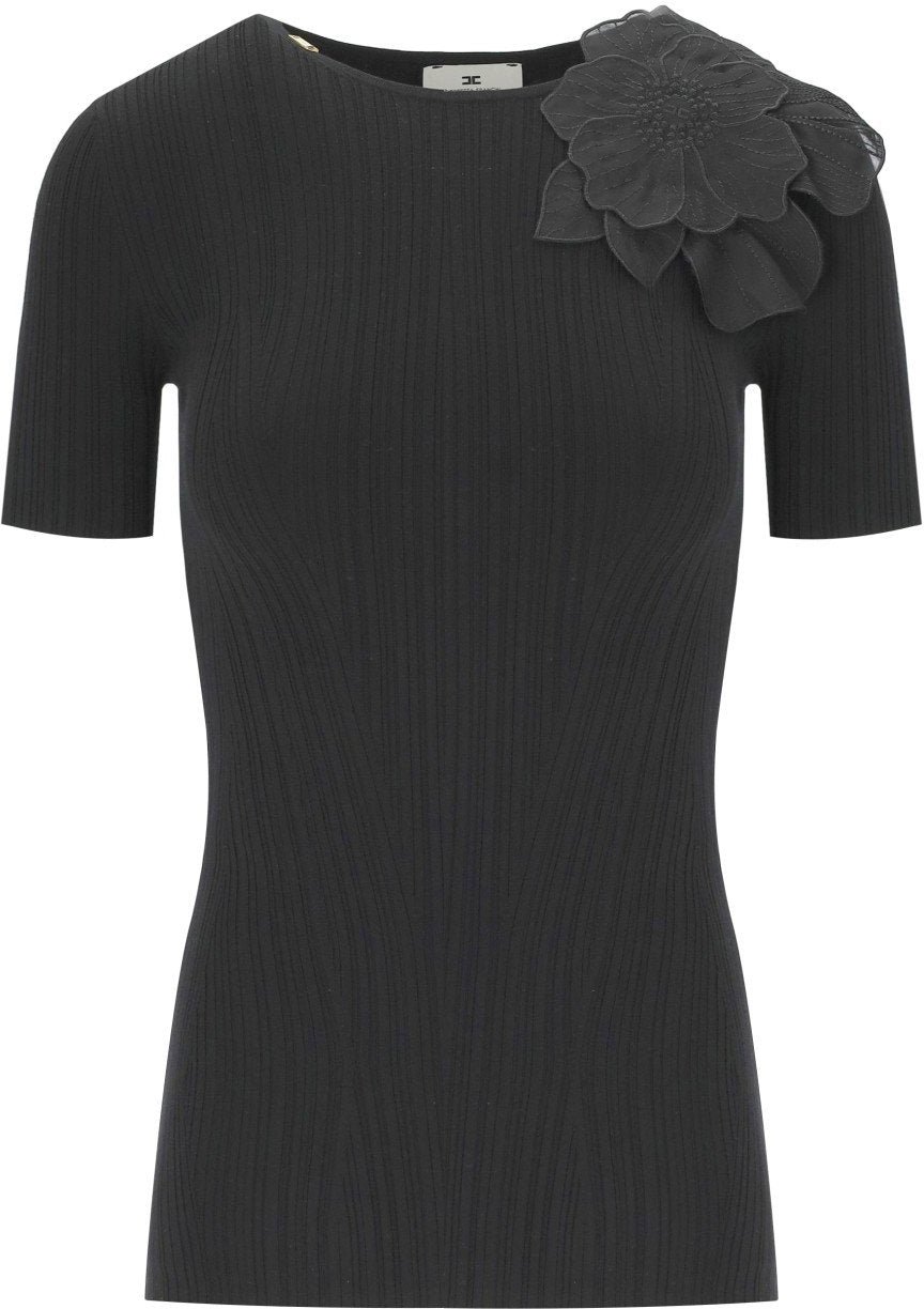 Elisabetta Franchi ELISABETTA FRANCHI T-SHIRT WITH FLOWER Zwart