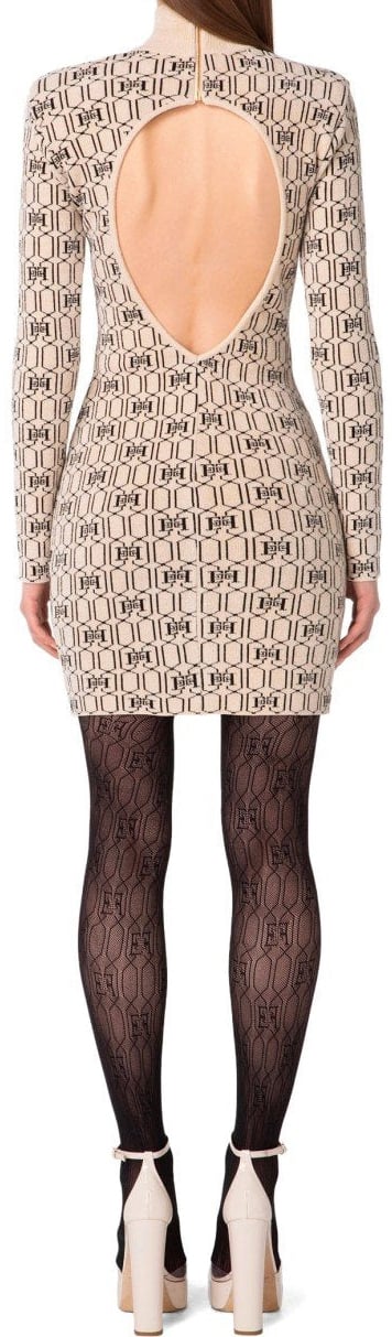 Elisabetta Franchi ELISABETTA FRANCHI CHAMPAGNE MONOGRAM KNITTED DRESS Wit