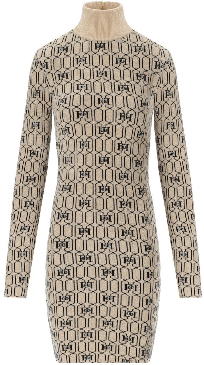 Elisabetta Franchi ELISABETTA FRANCHI CHAMPAGNE MONOGRAM KNITTED DRESS Wit
