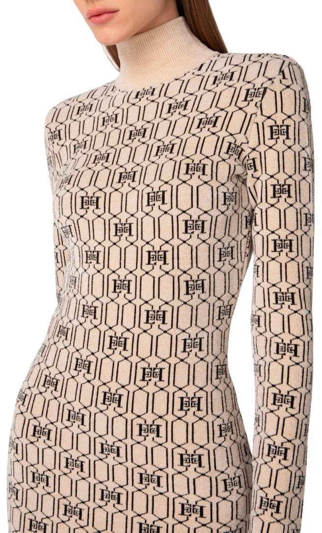 Elisabetta Franchi ELISABETTA FRANCHI CHAMPAGNE MONOGRAM KNITTED DRESS Wit