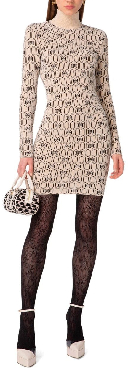 Elisabetta Franchi ELISABETTA FRANCHI CHAMPAGNE MONOGRAM KNITTED DRESS Wit
