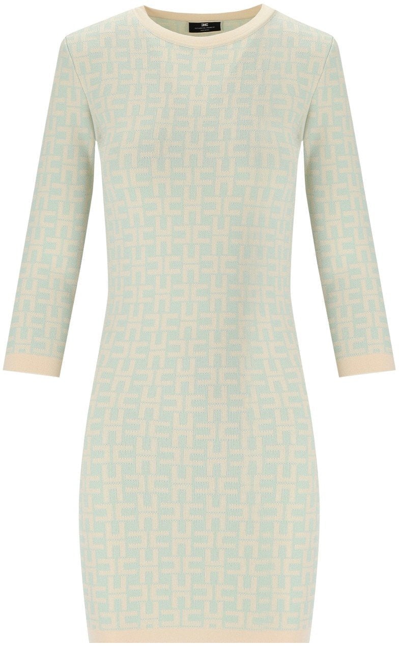 Elisabetta Franchi ELISABETTA FRANCHI BUTTER ACQUA MONOGRAM KNITTED DRESS Groen