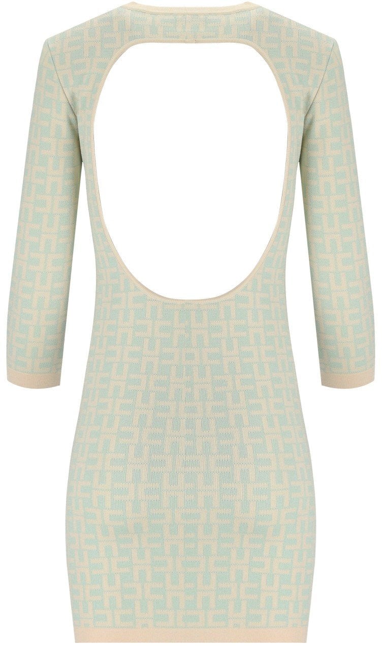 Elisabetta Franchi ELISABETTA FRANCHI BUTTER ACQUA MONOGRAM KNITTED DRESS Groen
