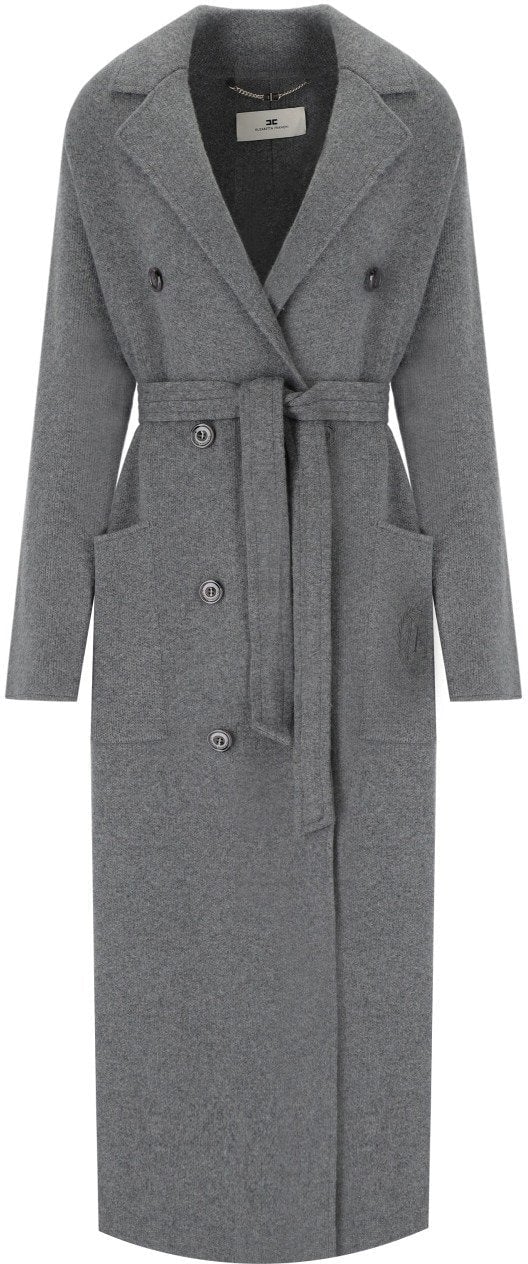Elisabetta Franchi ELISABETTA FRANCHI STEEL MELANGE BELTED COAT Grijs