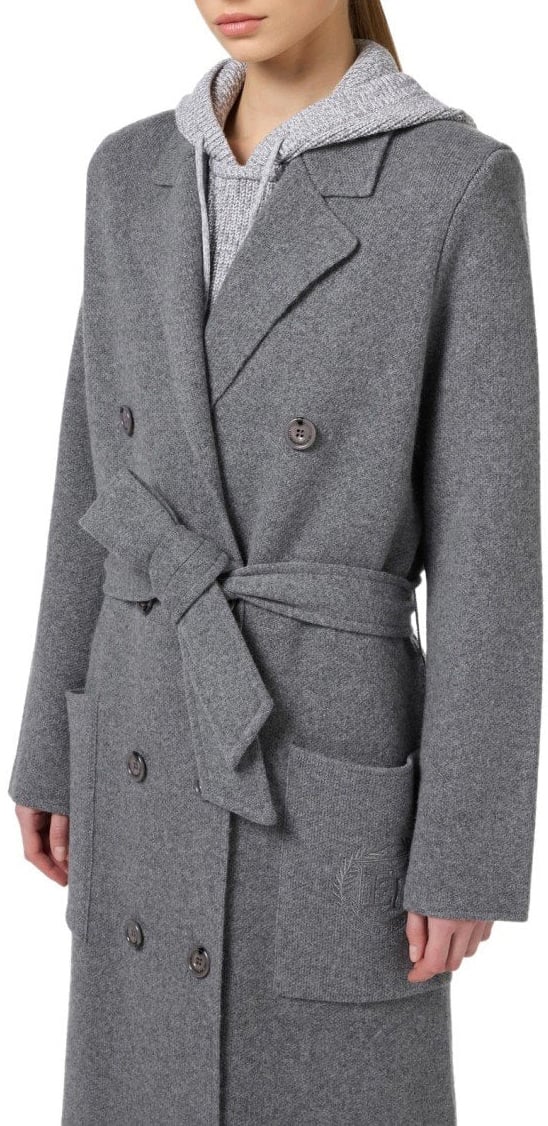 Elisabetta Franchi ELISABETTA FRANCHI STEEL MELANGE BELTED COAT Grijs