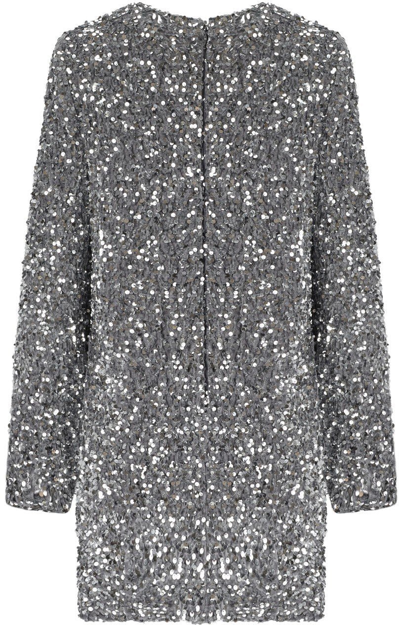 Elisabetta Franchi ELISABETTA FRANCHI STEEL MINI DRESS WITH SEQUINS Grijs