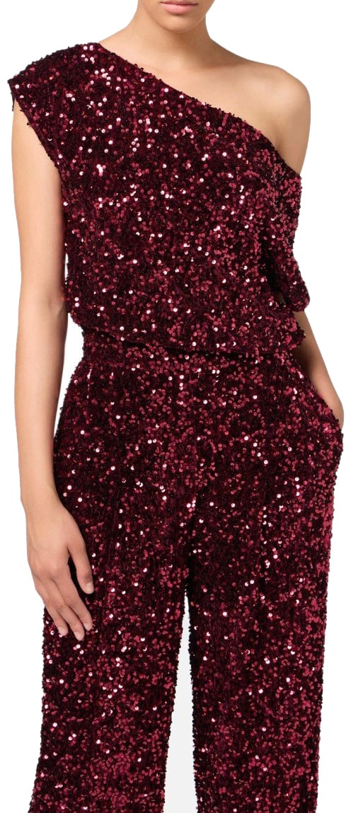 Elisabetta Franchi ELISABETTA FRANCHI ROUGE NOIR JUMPSUIT WITH SEQUINS Rood