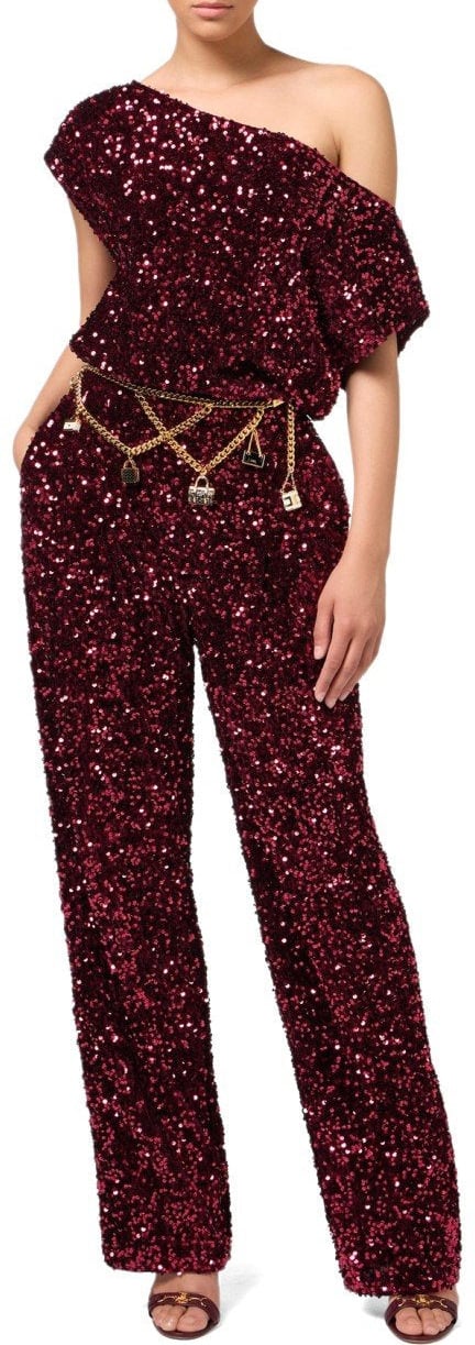 Elisabetta Franchi ELISABETTA FRANCHI ROUGE NOIR JUMPSUIT WITH SEQUINS Rood