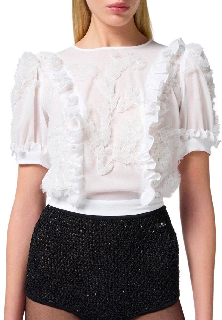 Elisabetta Franchi ELISABETTA FRANCHI IVORY RUFFLED TOP Wit