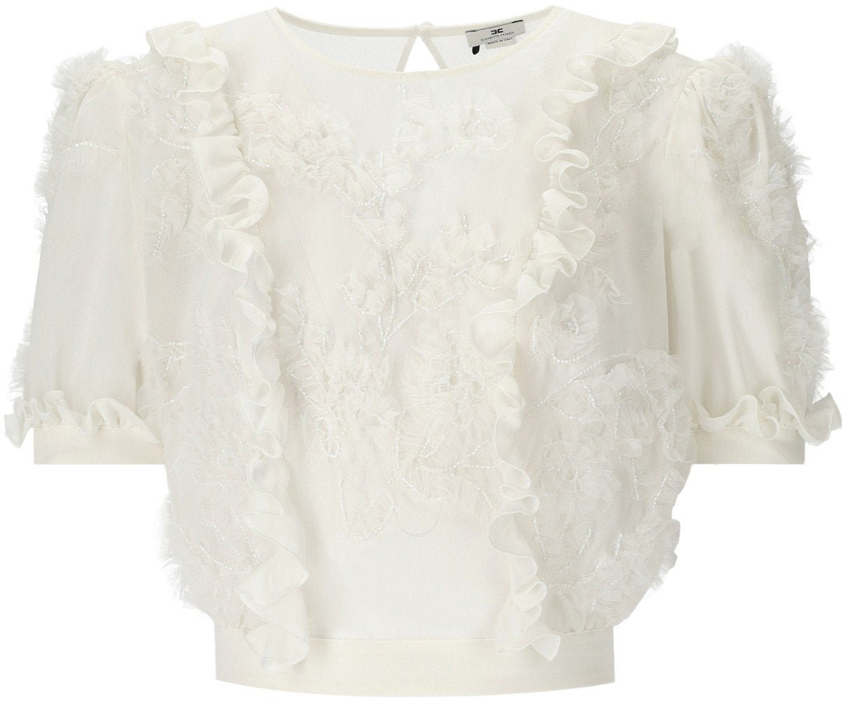 Elisabetta Franchi ELISABETTA FRANCHI IVORY RUFFLED TOP Wit