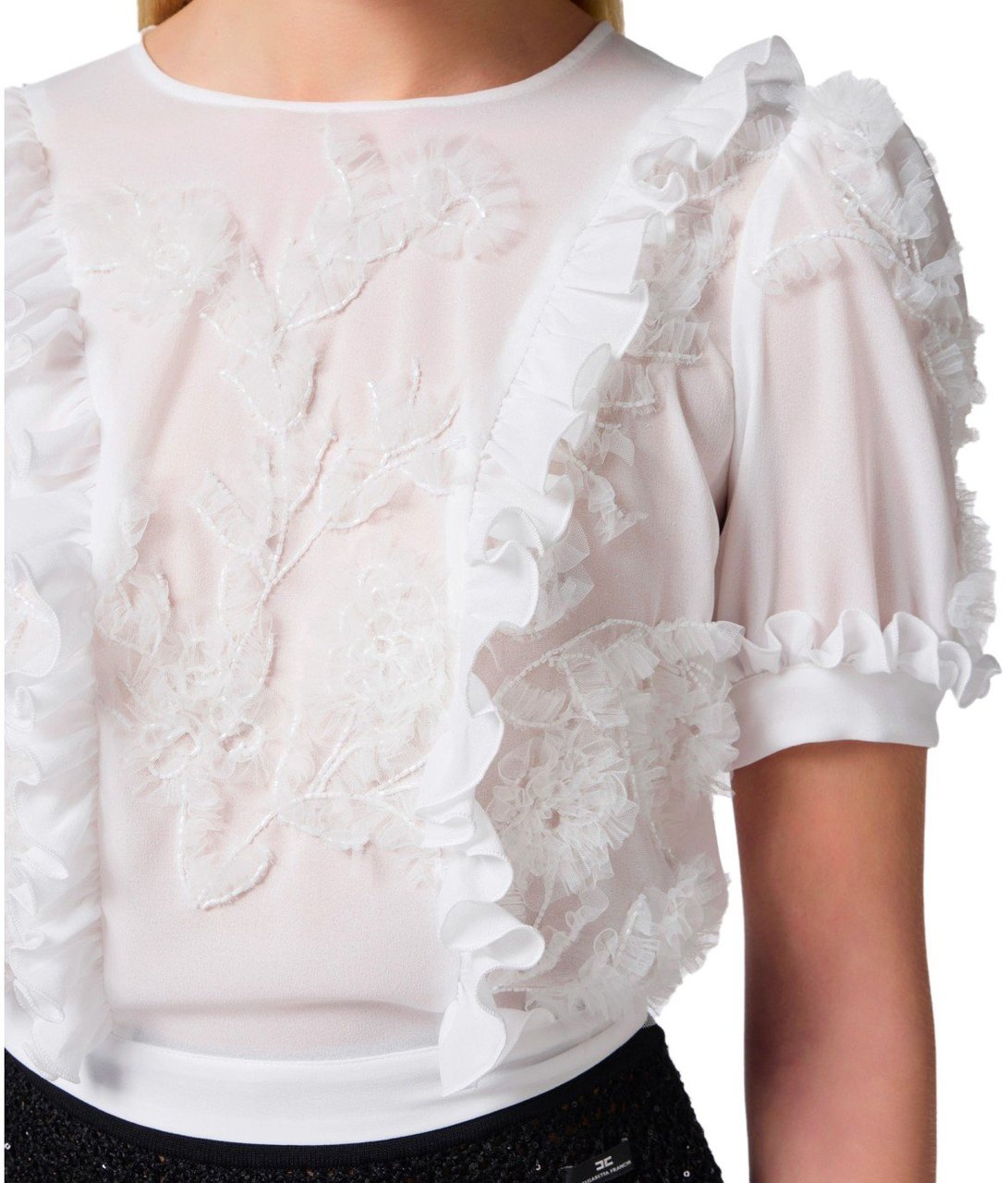 Elisabetta Franchi ELISABETTA FRANCHI IVORY RUFFLED TOP Wit