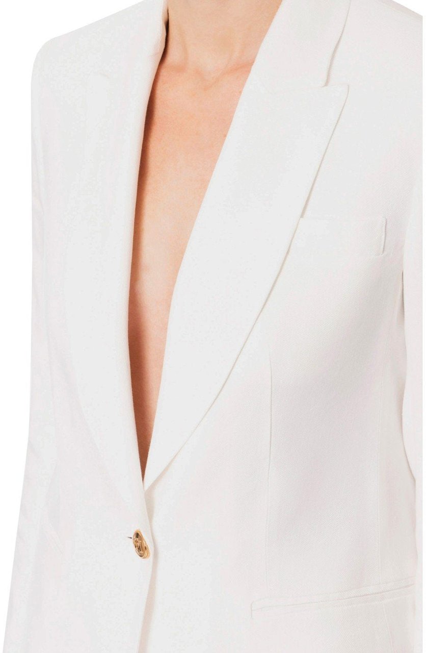 Elisabetta Franchi ELISABETTA FRANCHI IVORY LINEN BLEND SINGLE-BREASTED JACKET Wit