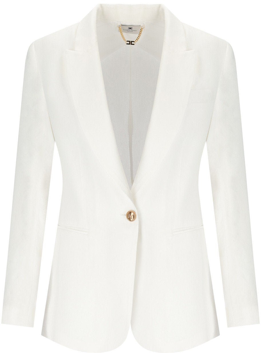Elisabetta Franchi ELISABETTA FRANCHI IVORY LINEN BLEND SINGLE-BREASTED JACKET Wit