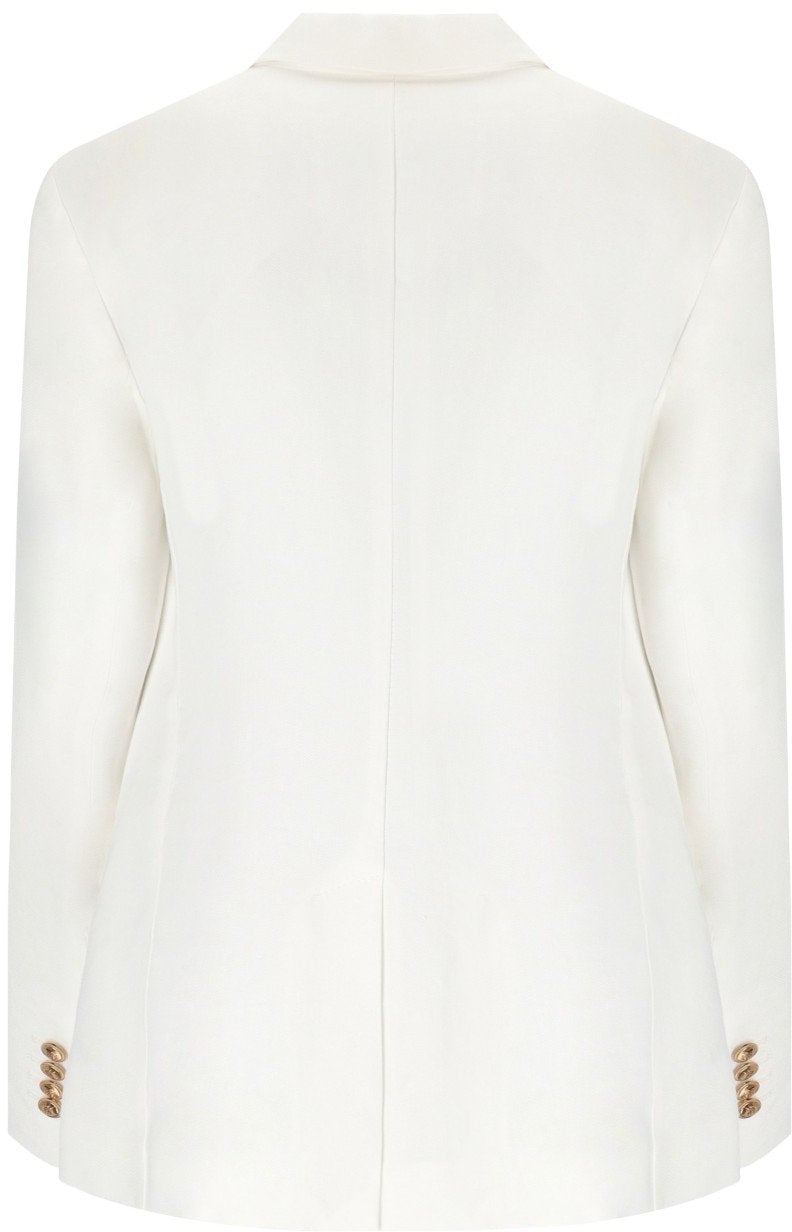 Elisabetta Franchi ELISABETTA FRANCHI IVORY LINEN BLEND SINGLE-BREASTED JACKET Wit