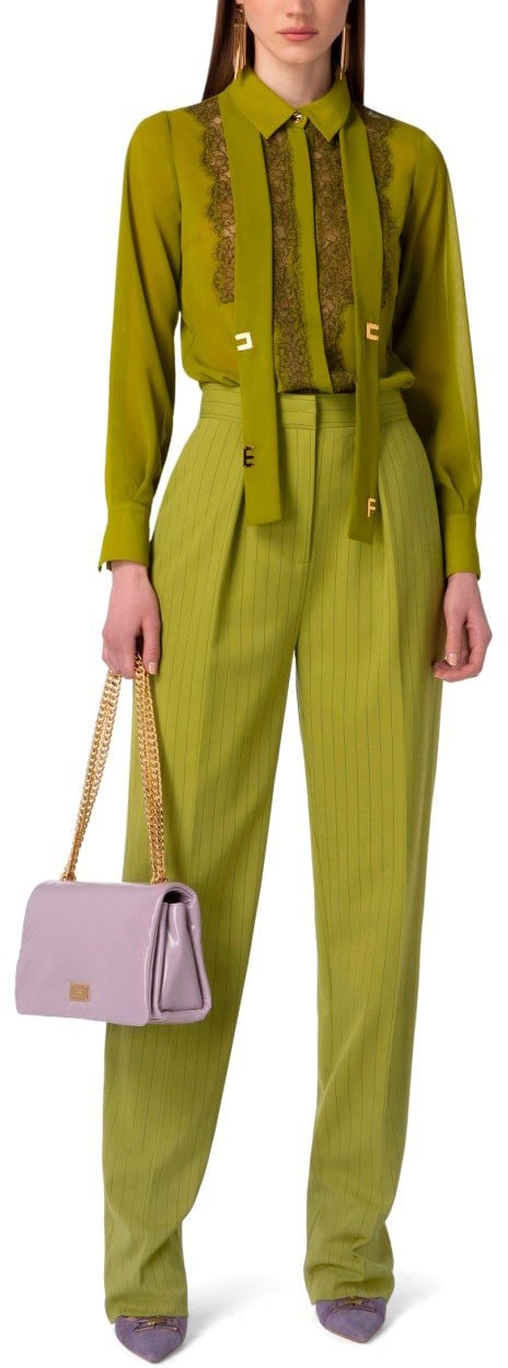 Elisabetta Franchi ELISABETTA FRANCHI OLIVE PINSTRIPE PANTS Groen