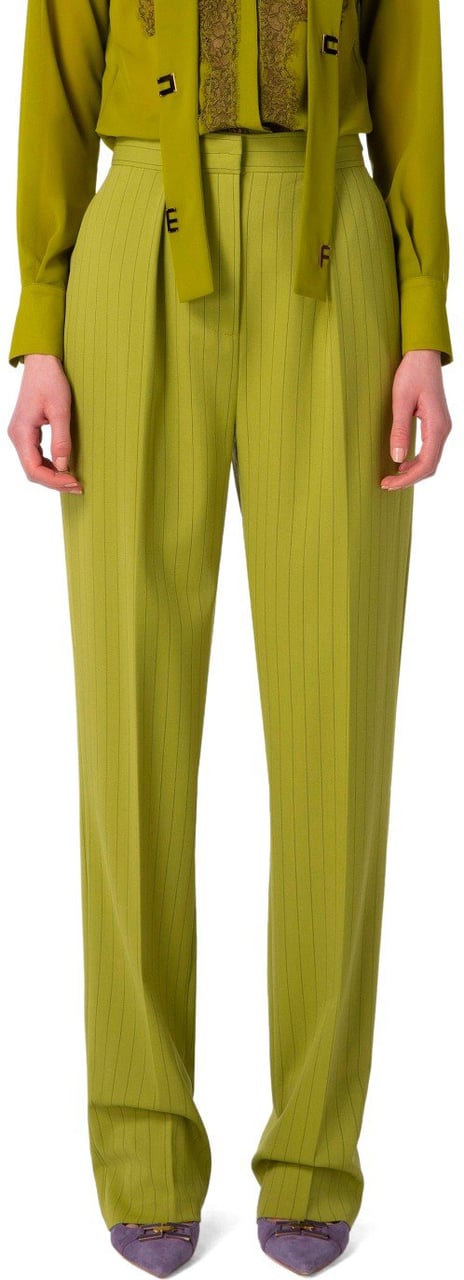Elisabetta Franchi ELISABETTA FRANCHI OLIVE PINSTRIPE PANTS Groen