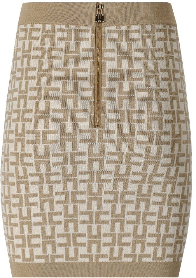 Elisabetta Franchi ELISABETTA FRANCHI MONOGRAM BUTTER KNITTED SKIRT Beige