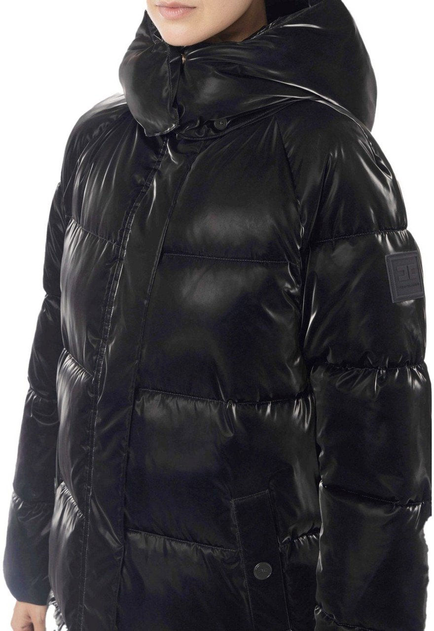 Elisabetta Franchi ELISABETTA FRANCHI SATIN HOODED PADDED COAT Zwart