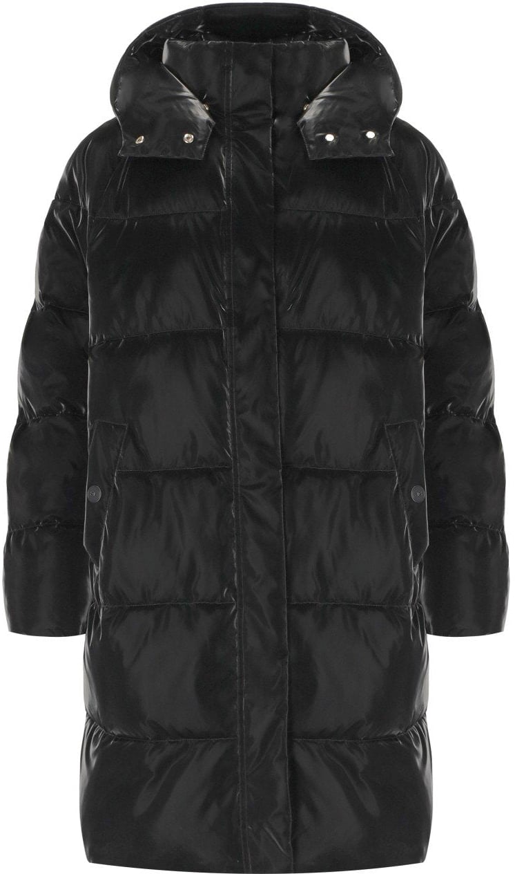 Elisabetta Franchi ELISABETTA FRANCHI SATIN HOODED PADDED COAT Zwart